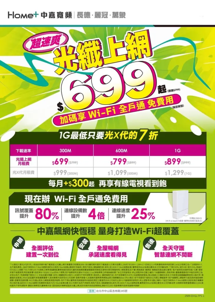 中嘉寬頻|萬象網路優惠!最低只要699,再享Wi-Fi全戶通免租用